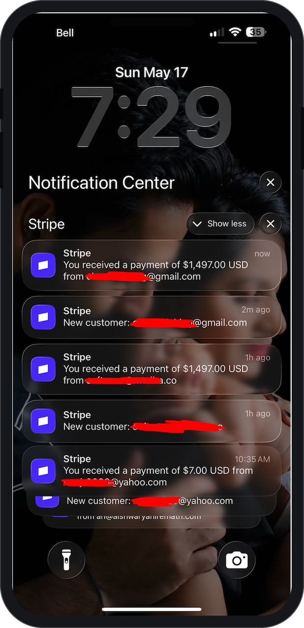 Stripe payment notifications